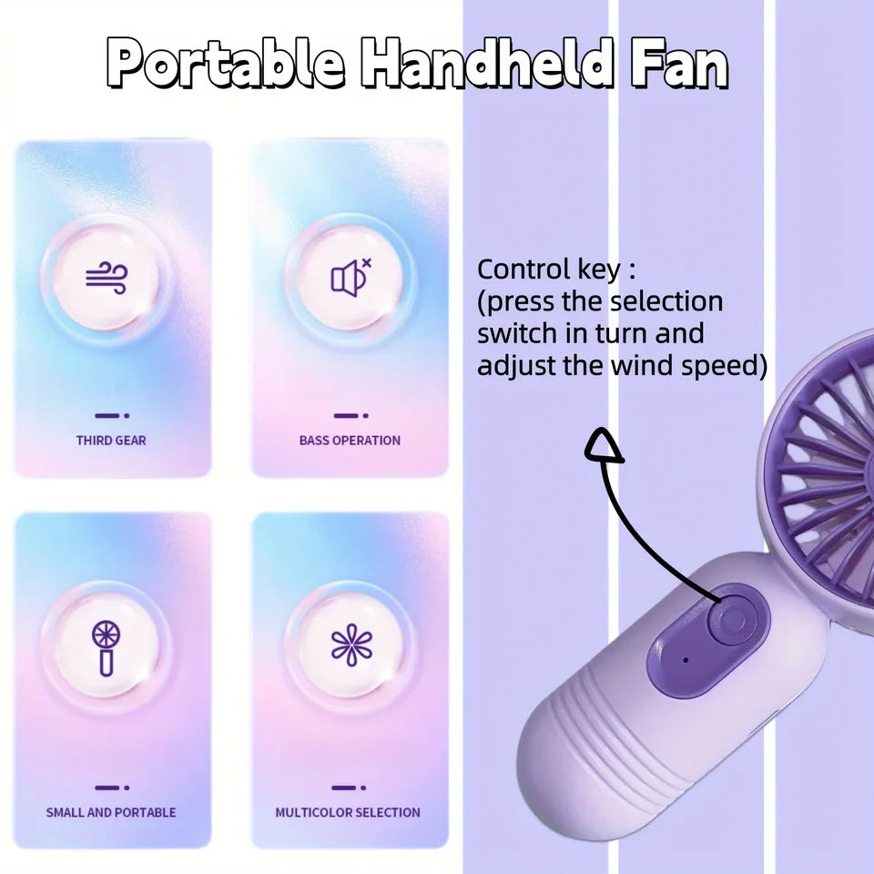 2025 USB Mini Rechargeable Portable Fan with 3 Speed, Handheld Fan for Gift Choice, Perfect For Office, Outdoor, Travel, Camping