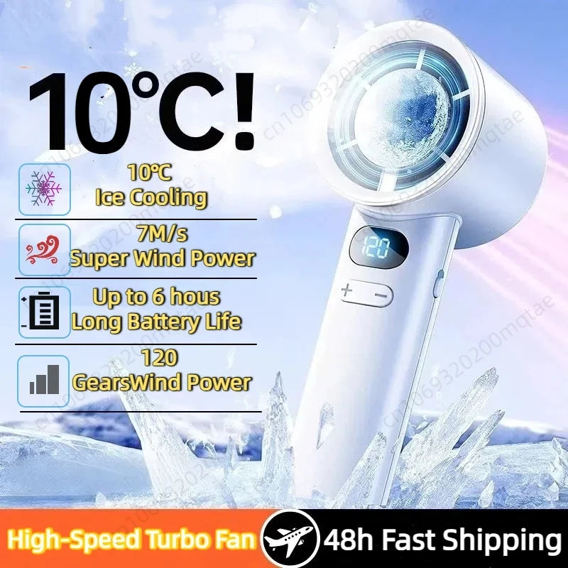 2026 3000mah Handheld 120 Speed Fan Electric Hand Fans Ice Compress High-Speed Cooling USB Rechargeable LED Digital Display