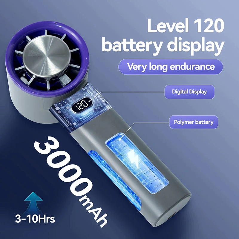 2026 3000mah Handheld 120 Speed Fan Electric Hand Fans Ice Compress High-Speed Cooling USB Rechargeable LED Digital Display