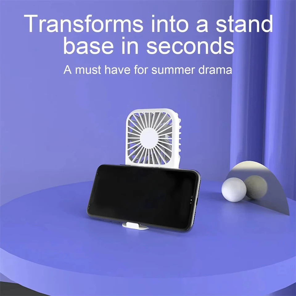 Summer Portable Mini Fan Rechargeable Stand Small Pocket Fan with Three Wind Speeds Powerful Range Long-lasting Desktop Fan