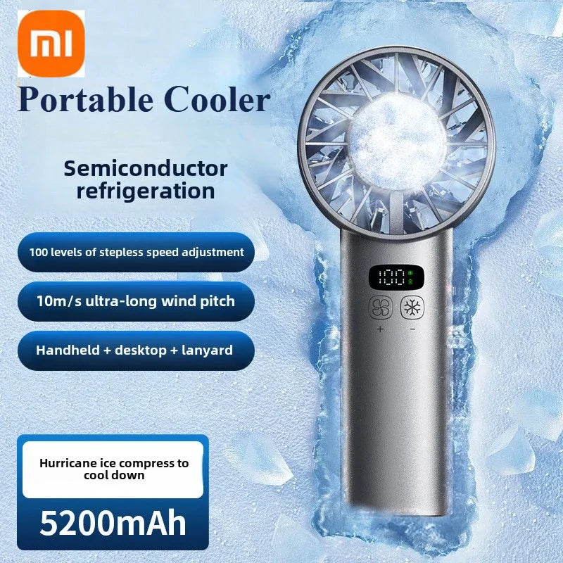 Xiaomi 5200mah Handheld Fan Electric Hand Fans Ice Compress High-speed Cooling USB Rechargeable Portable LED Digital Display