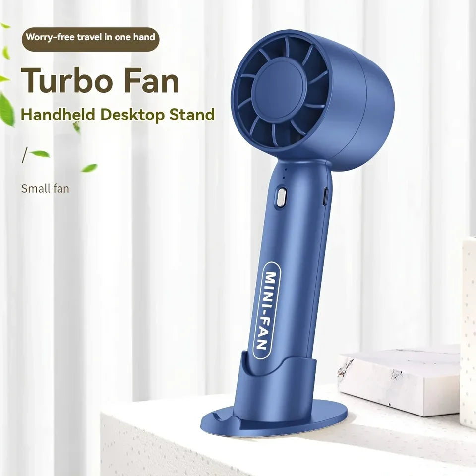 Summer Mini Handheld Fan USB Rechargeable Portable High-speed Motor Small Desktop Stand Turbo Fan for Travel Outdoor Activeity
