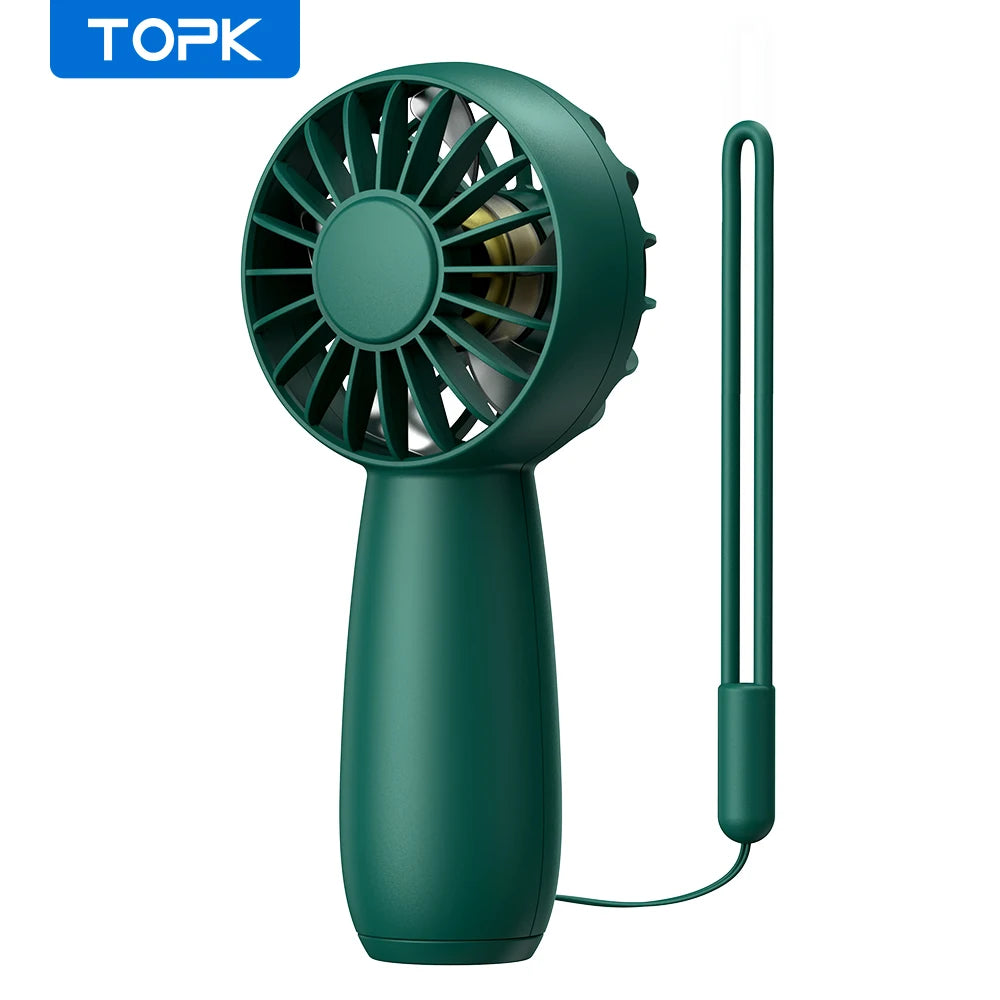 TOPK 1800mah Mini Portable fan,USB Electric Fan 3 Speeds rechargeable portable fan Eyelash hand fans for room Camping Supplies