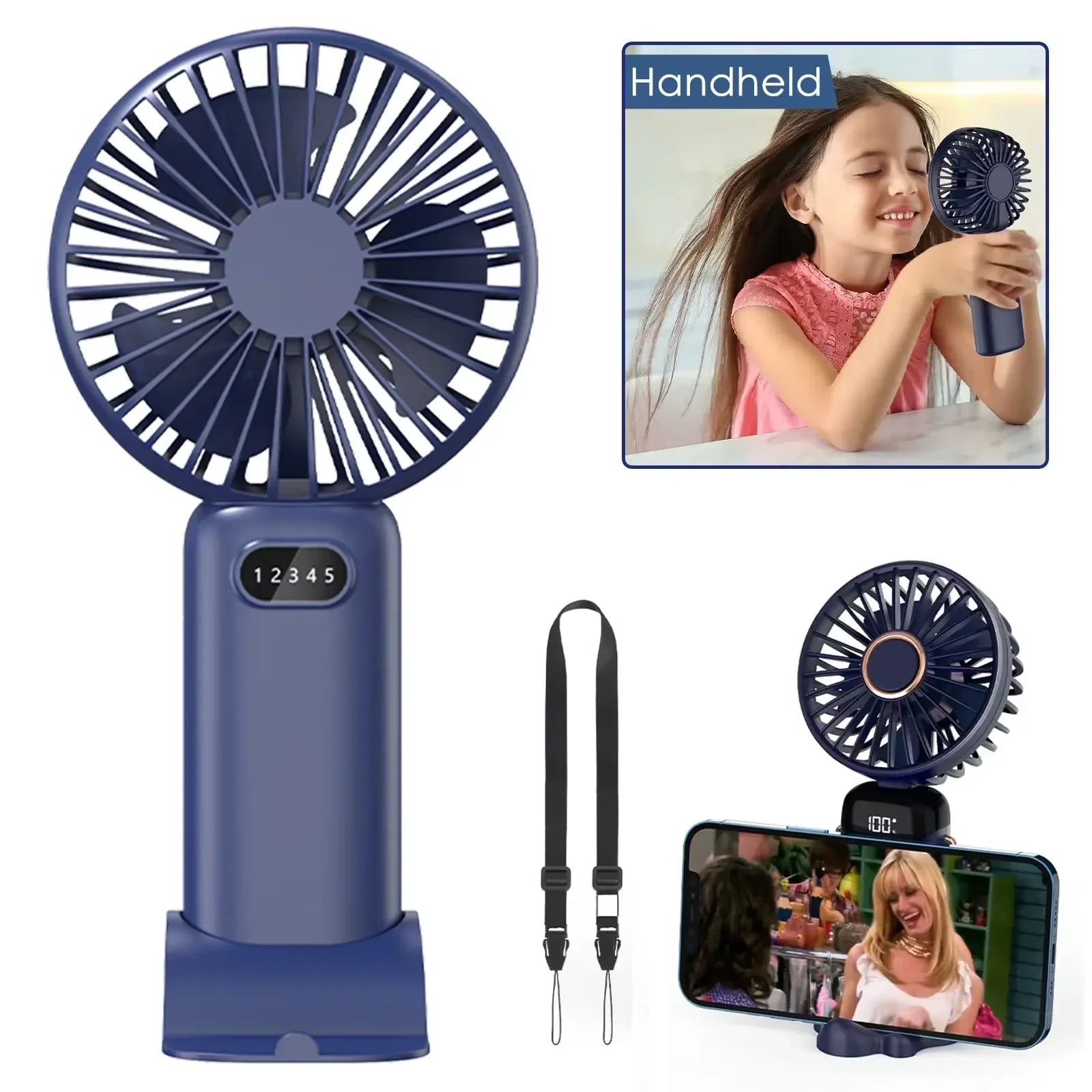 Portable Mini Handheld Fan - 5-Speed Turbo USB Rechargeable, Foldable Bladeless Pocket Fan with Large Battery for Outdoor/Travel
