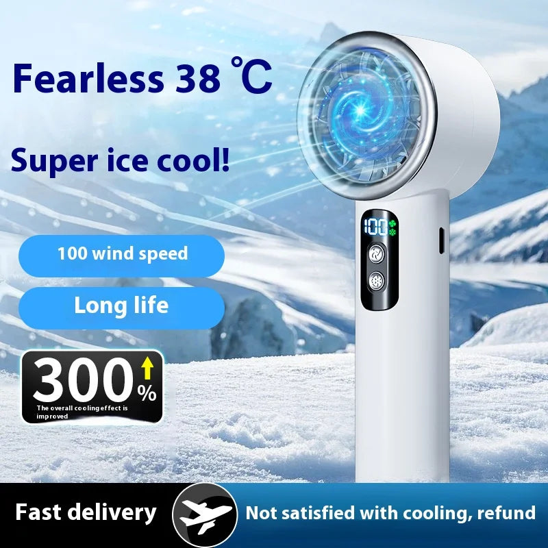 Summer Portable Ice Compress Handheld Turbo Fan 3 Wind Speeds Adjustable Mini Personal Fan Battery Operated Electric Fan