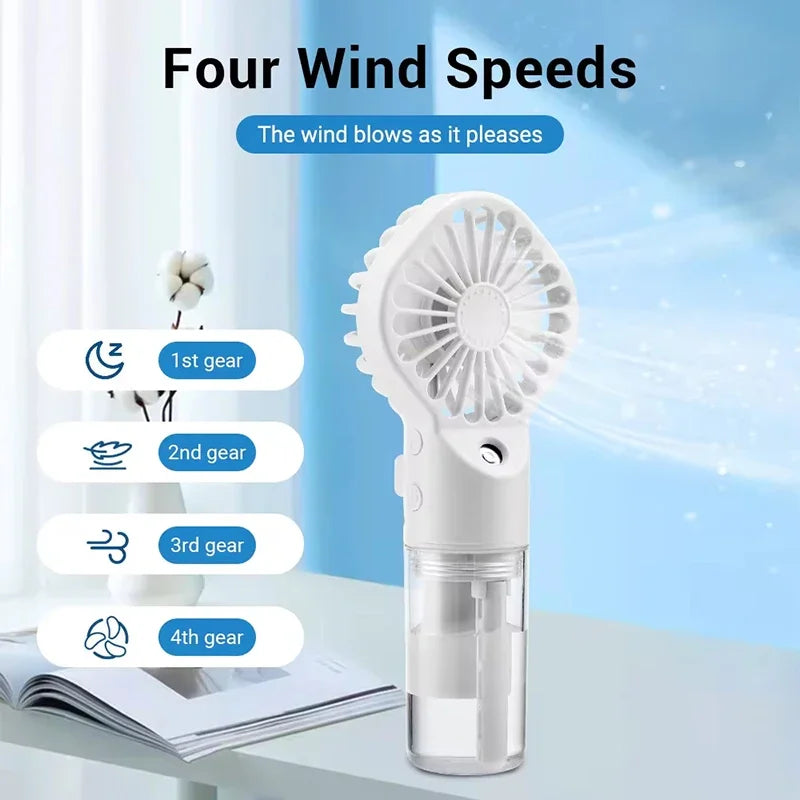 Portable Rechargeable Handheld Misting Fan - Battery Operated Mini Face Steamer for Travel & Outdoors