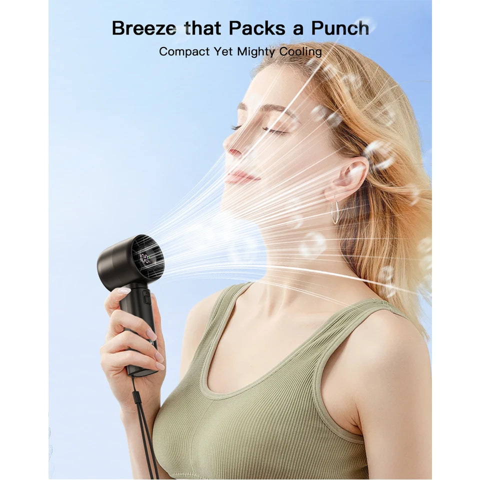 coldSky Portable Handheld Fan 4000mAh Battery Operated with LED Display Handheld Personal Small Fan 5 Speed Mini Fan for Travel