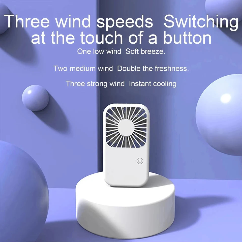Summer Portable Mini Fan Rechargeable Stand Small Pocket Fan with Three Wind Speeds Powerful Range Long-lasting Desktop Fan
