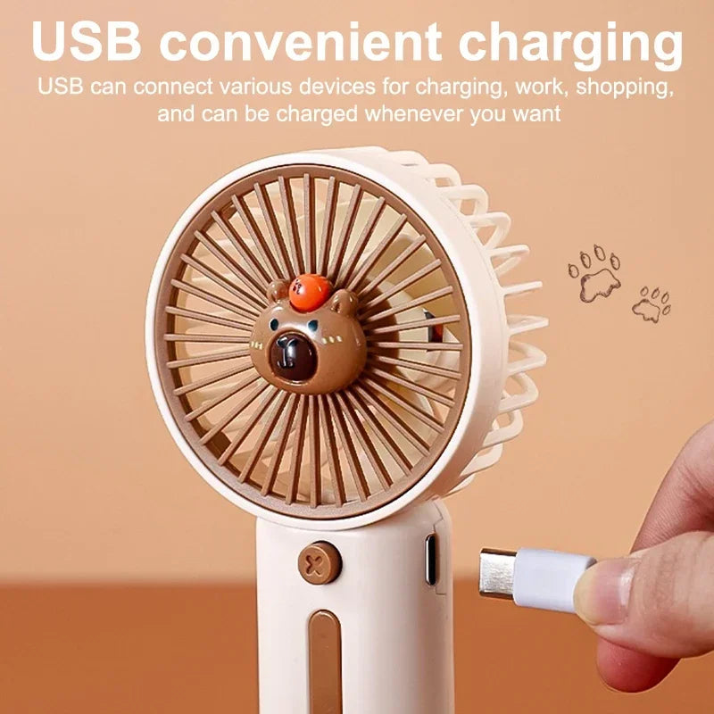 Mini Fan with High Wind Power, Portable Capibala Handheld Fan, USB Charging, 3-speed Wind Speed, Summer Cooling