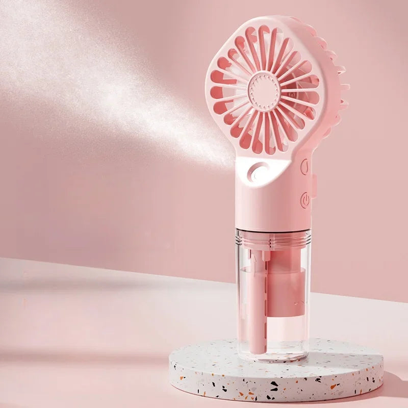 Portable Rechargeable Handheld Misting Fan - Battery Operated Mini Face Steamer for Travel & Outdoors