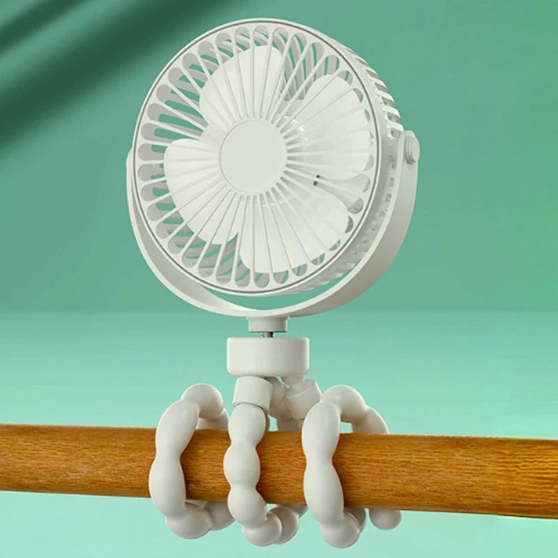 Portable Oscillating Pram Fan Mini Handheld Personal Car Seat Baby Fan with Flexible Tripod Clip-on USB Battery Operated