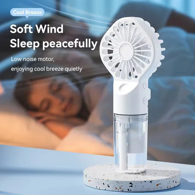 Portable Rechargeable Handheld Misting Fan - Battery Operated Mini Face Steamer for Travel & Outdoors