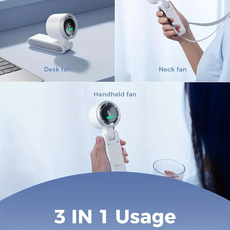 Portable Mini Handheld Fan - 5-Speed Turbo USB Rechargeable, Foldable Bladeless Pocket Fan with Large Battery for Outdoor/Travel