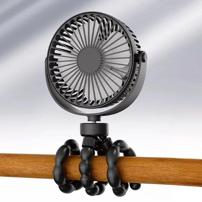 Portable Oscillating Pram Fan Mini Handheld Personal Car Seat Baby Fan with Flexible Tripod Clip-on USB Battery Operated