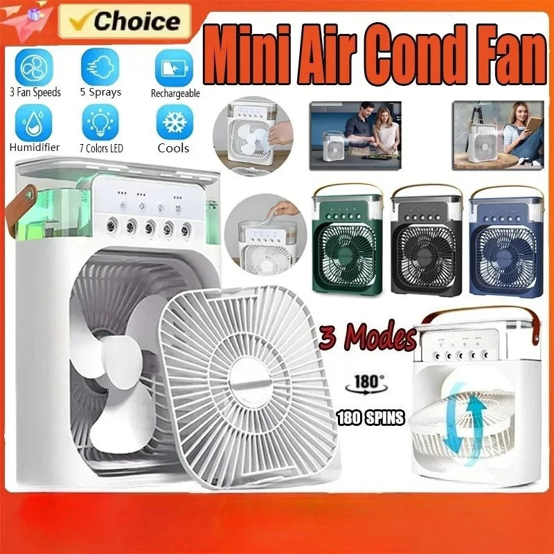 2025Portable Humidifier Fan Air Conditioners USB Electric Fan LED Night Light Water Mist Fun 3 In 1 Air Cooler Humidifie For