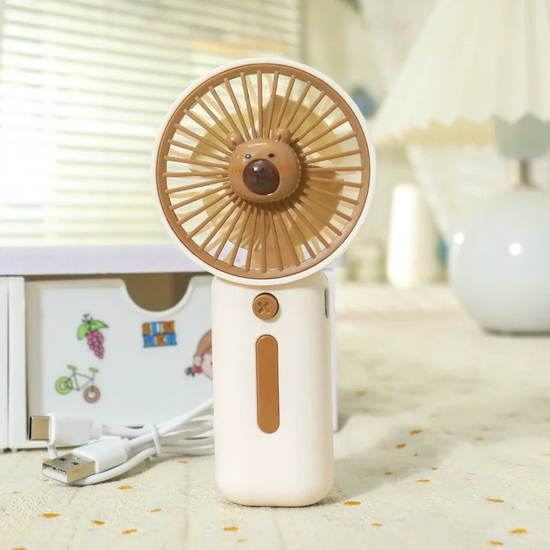 Mini Fan with High Wind Power, Portable Capibala Handheld Fan, USB Charging, 3-speed Wind Speed, Summer Cooling