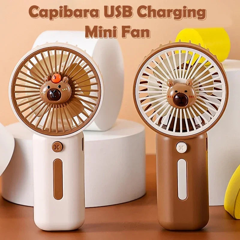 Mini Fan with High Wind Power, Portable Capibala Handheld Fan, USB Charging, 3-speed Wind Speed, Summer Cooling