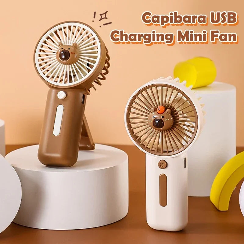 Mini Fan with High Wind Power, Portable Capibala Handheld Fan, USB Charging, 3-speed Wind Speed, Summer Cooling