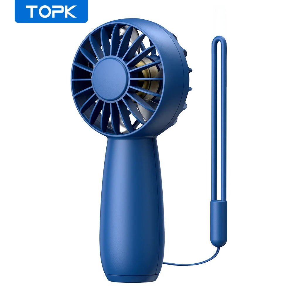 TOPK 1800mah Mini Portable fan,USB Electric Fan 3 Speeds rechargeable portable fan Eyelash hand fans for room Camping Supplies