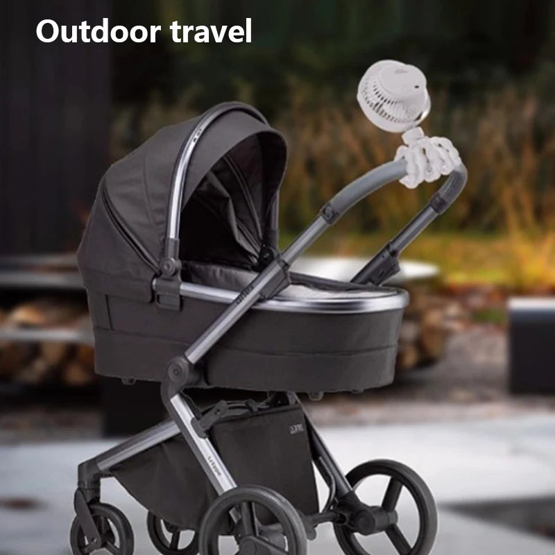 Portable Oscillating Pram Fan Mini Handheld Personal Car Seat Baby Fan with Flexible Tripod Clip-on USB Battery Operated