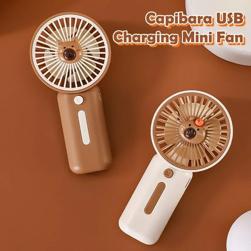 Mini Fan with High Wind Power, Portable Capibala Handheld Fan, USB Charging, 3-speed Wind Speed, Summer Cooling