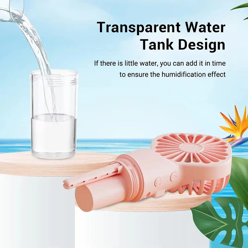 Portable Rechargeable Handheld Misting Fan - Battery Operated Mini Face Steamer for Travel & Outdoors