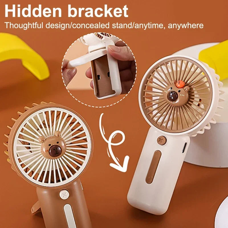 Mini Fan with High Wind Power, Portable Capibala Handheld Fan, USB Charging, 3-speed Wind Speed, Summer Cooling