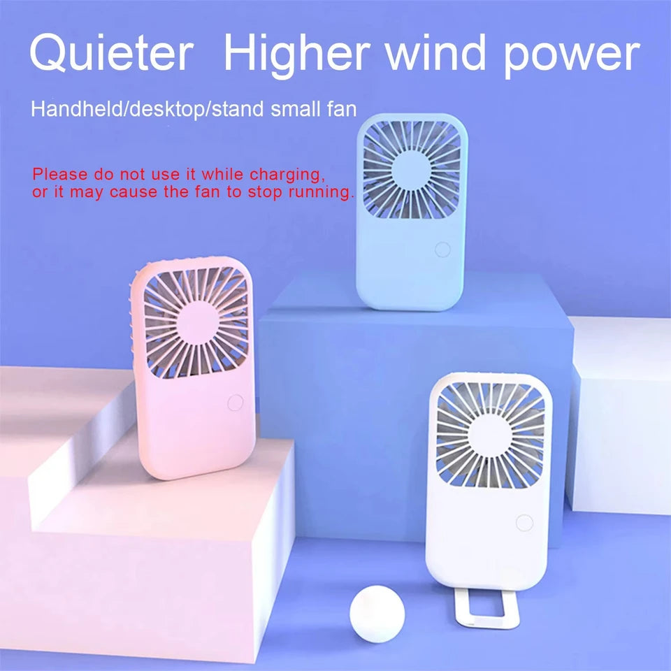 Summer Portable Mini Fan Rechargeable Stand Small Pocket Fan with Three Wind Speeds Powerful Range Long-lasting Desktop Fan