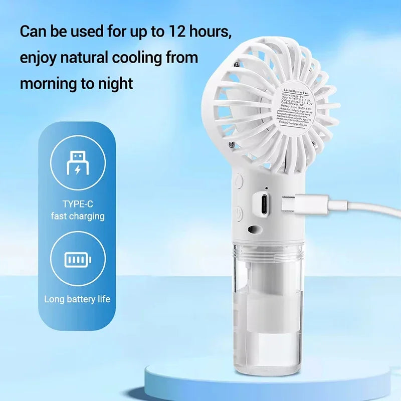 Portable Rechargeable Handheld Misting Fan - Battery Operated Mini Face Steamer for Travel & Outdoors