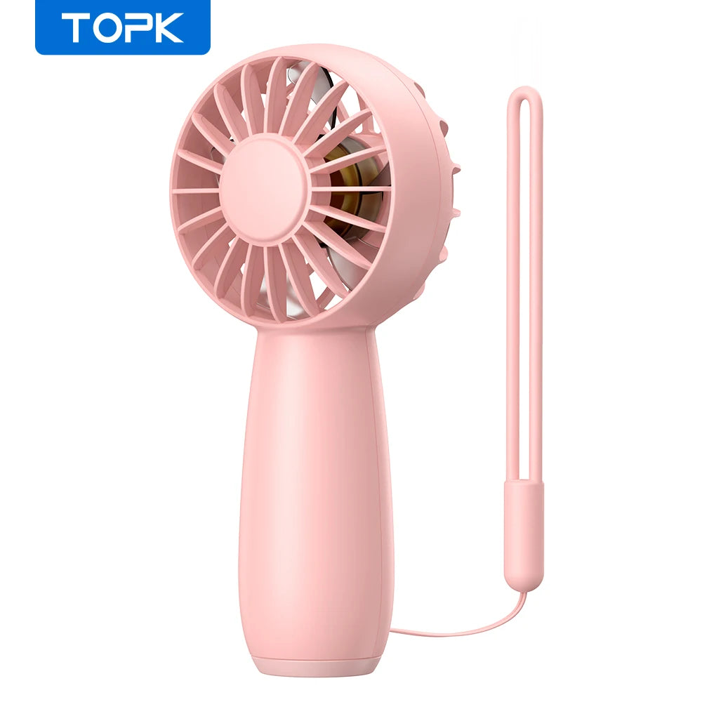 TOPK 1800mah Mini Portable fan,USB Electric Fan 3 Speeds rechargeable portable fan Eyelash hand fans for room Camping Supplies