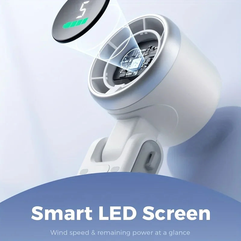 Portable Mini Handheld Fan - 5-Speed Turbo USB Rechargeable, Foldable Bladeless Pocket Fan with Large Battery for Outdoor/Travel